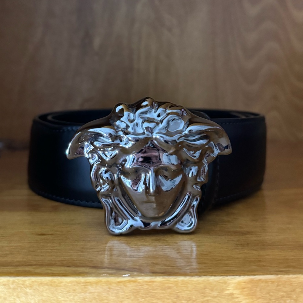 Versace UNISEX Medusa Belt in Silver/Black Leather